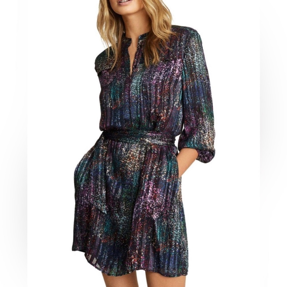 REISS Isla Lurex Print Flippy Dress NWT size10